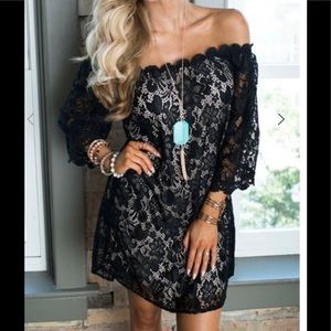 Black Off The Shoulder Lacey Dress